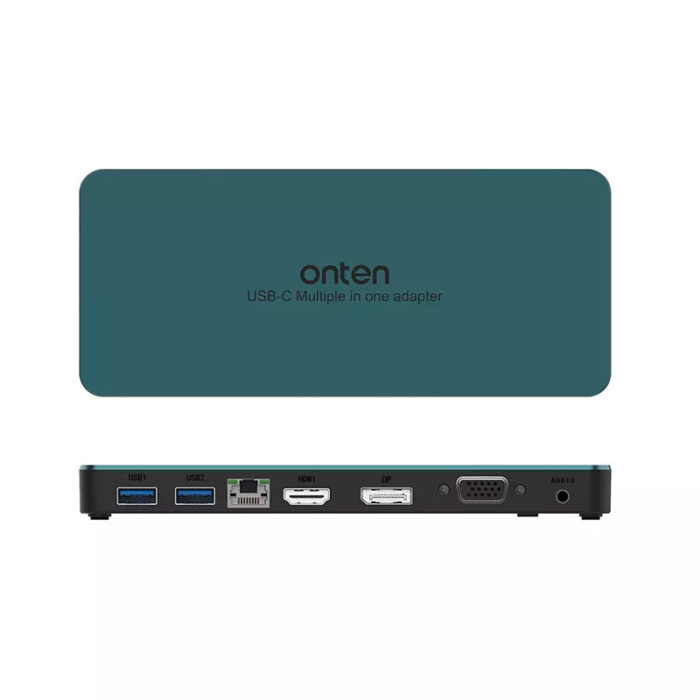 Onten Hub 9*1 Type C To 2-Ports USB3.0 HDMI Ethernet Display VGA Audio 2 Ports Type C OTN 9188S - Side View