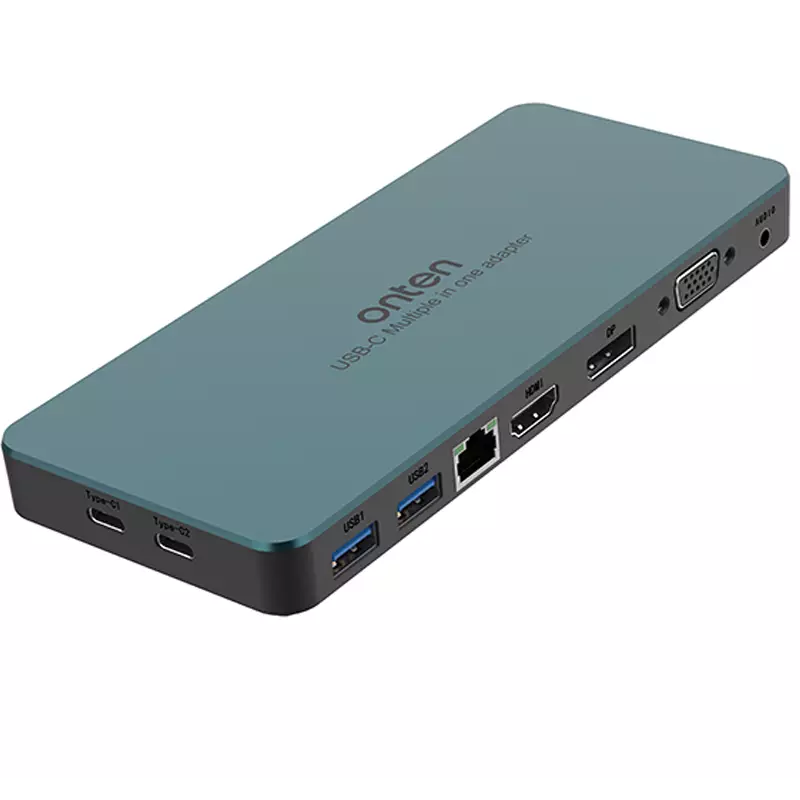 Onten Hub 9*1 Type C To 2-Ports USB3.0 HDMI Ethernet Display VGA Audio 2 Ports Type C OTN 9188S