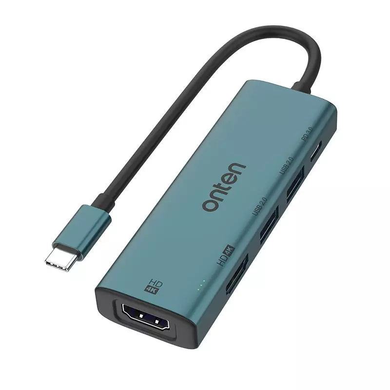ONTEN UC126 USB C HUB 5-in-1, 2X USB 2.0, 2X HDMI 4K, USB-C Port PD 3.0
