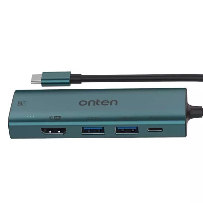 ONTEN UC126 USB C HUB 5-in-1, 2X USB 2.0, 2X HDMI 4K, USB-C Port PD 3.0 - Side View
