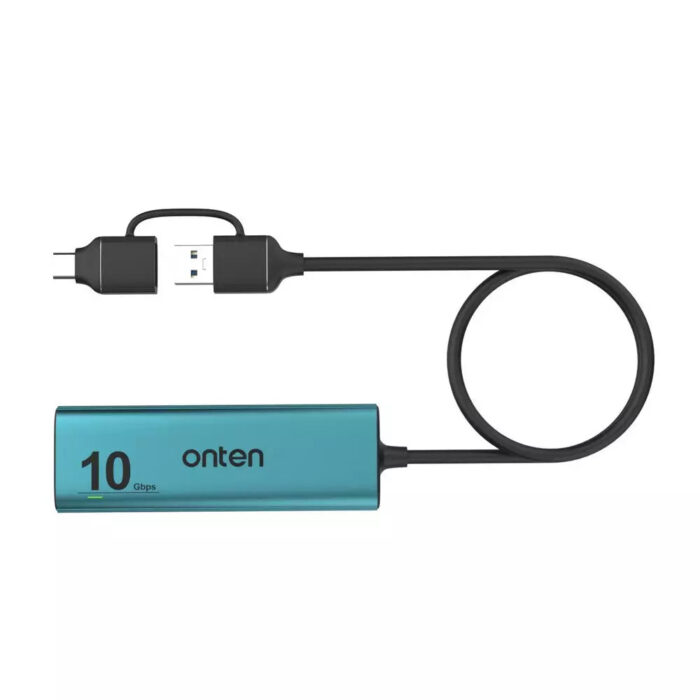 ONTEN UCA611+ 5 in 2 TypeC + USB to 4-Port USB3.2 Gen 2 10Gbps Aluminum Design - Side View