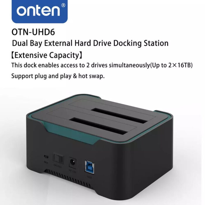 Onten UHD6 Dual Bay External HDD/SSD Enclosure 2.5/3.5 inch - Detail View