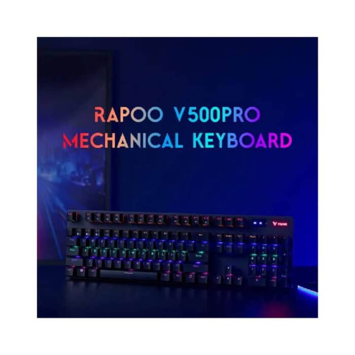 Rapoo V500Pro Backlit Mechanical Wirless Gaming Keyboard - Black - Side View