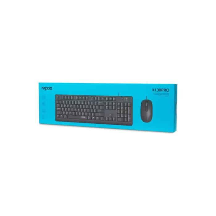 Rapoo X130Pro Wired Optical Mouse - Keyboard Combo - Black - Back View