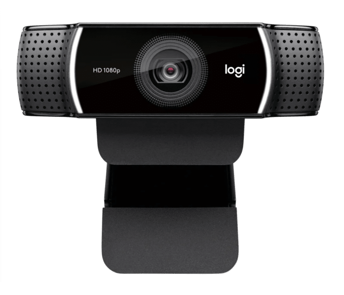 Logitech C922 PRO HD STREAM WEBCAM offers 1080p/30fps, 720p/60fps resolution, 3 MP autofocus camera, stereo mic, 78° field of view, 1.2x digital zoom, and is compatible with Windows, macOS, ChromeOS via USB-A - Side View