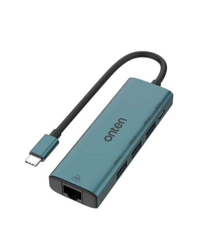 ONTEN UC121 USB C HUB 5-in-1, 1X Ethernet RJ45 100Mbps Port 2X USB 2.0, 1X USB 3.0, USB-C Port PD 3.0