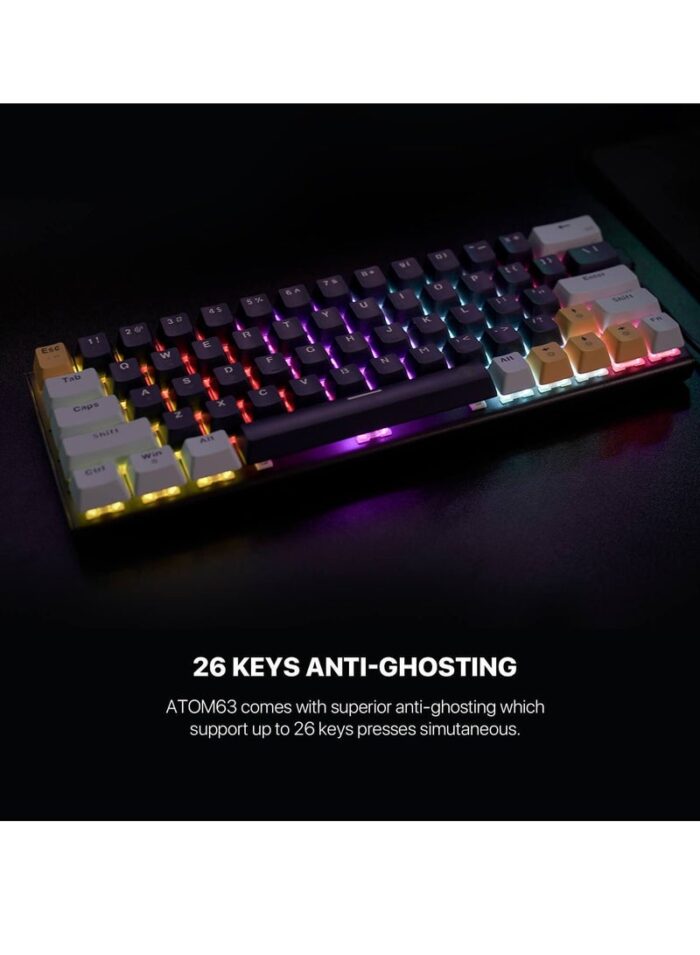 Fantech ATOM63 MK874V2 mechanical keyboard navy - 63 Keys | Hot-Swappable | RGB | Navy - Back View