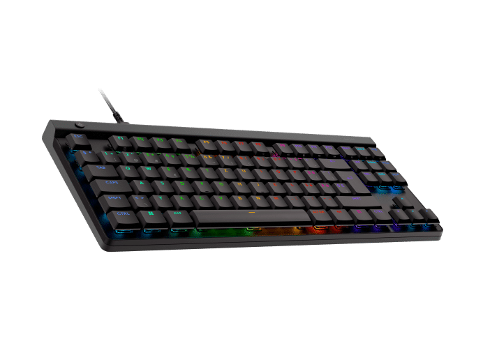Logitech G515 TKL wired gaming keyboard with GL mechanical switches, customizable RGB lighting, sound-dampening construction, and up to 15 programmable keys via G HUB - Detail View