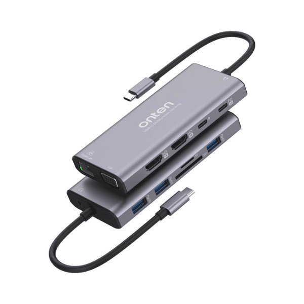 Onten Hub 12in1 Type-C To HDMI (4K)*2+SD/TF Card+PD Charge+USB 3.0*3+USB-C+VGA+Audio+Gigabit Lan OTN-UC601