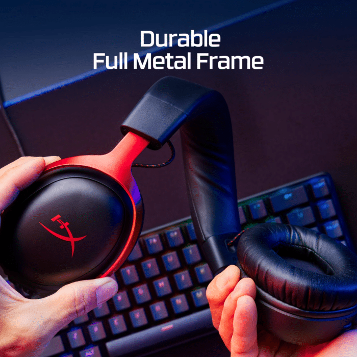 HyperX Cloud III 727A9AA Wired Gaming Headset PC PS5 Xbox Series X S Angled 53mm Drivers DTS Memory Foam Durable Frame Ultra-Clear 10mm Mic USB-C USB-A 3.5mm Black Red Headphones Headset - View 7
