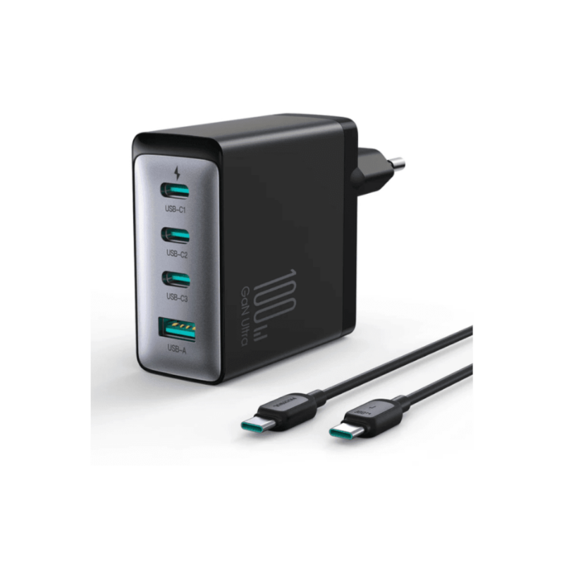 JOYROOM Fast Charger Kit Type-C*3 + USB-A*1+ Cable Type-C 1.2m 100W Black JR-TCG04EU