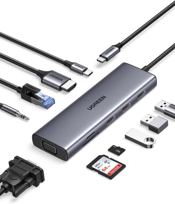 UGREEN USB Hub Type-C 10 in 1 Dongle With 4K HDMI & VGA Grey