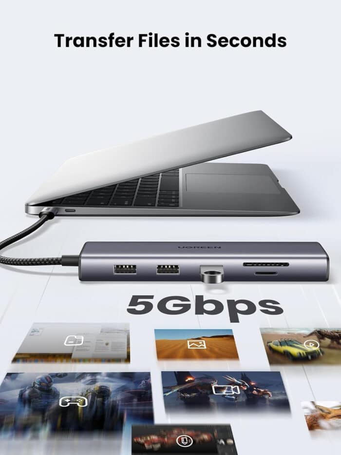 UGREEN USB Hub Type-C 10 in 1 Dongle With 4K HDMI & VGA Grey - In Use