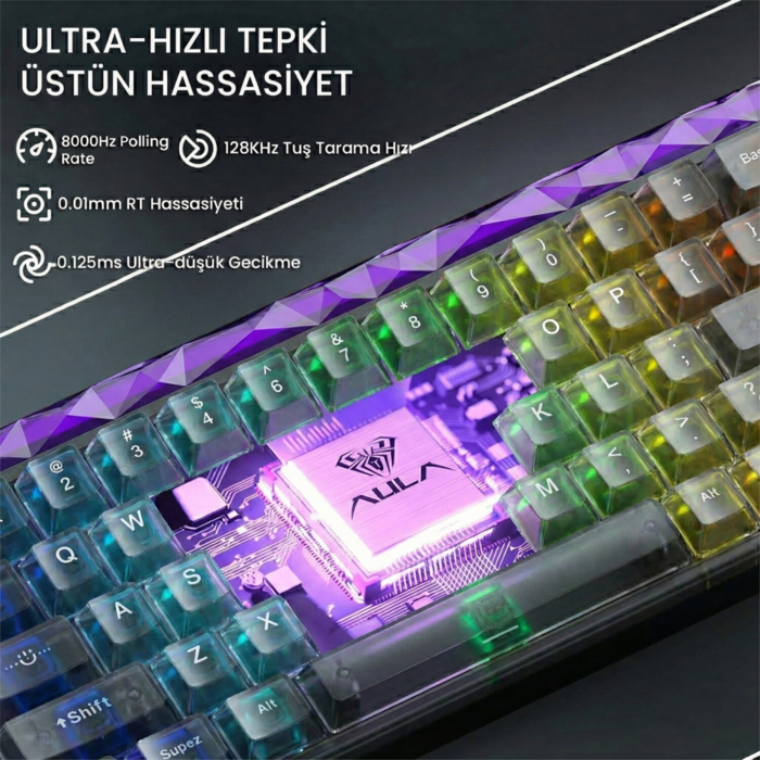 AULA Hero 68 He 68% Wired Gaming Keyboard, Adjustable Drive Magnetic Hall Effect Switch, Quick Shooting Mode, Polling Rate 8K Hz, Latency 0.125Ms, Pbt Keys Printed On The Side Black Lighthouse