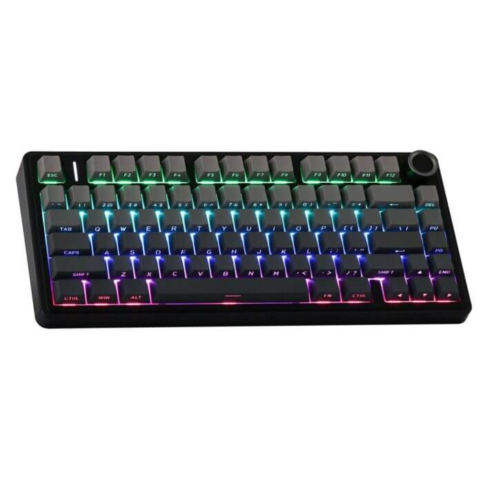 AULA F75 pro Mechanical Keyboard Gaming, 2.4 GHz/Type-C/BT5.0 Wireless Gaming Keyboard 75 Percent, Side Engraved, Structure of Seal, Hot Swappable Wireless Keyboard RGB (Grey with Colour Gradient) - Back View