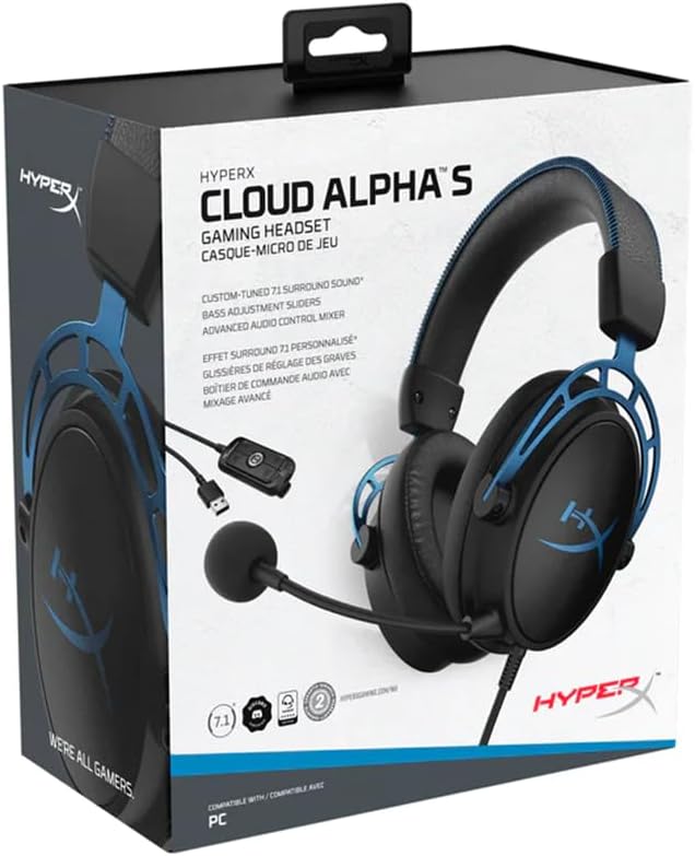 HyperX Cloud Alpha S Gaming Wired Headset - Black & Blue - Back View
