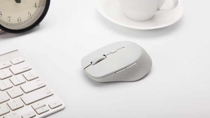 Rapoo M300 Silent Wireless Mouse, Bluetooth and Wireless (2.4 GHz), Multi-Mode, 1600 DPI Silent Buttons, lightgrey - Side View