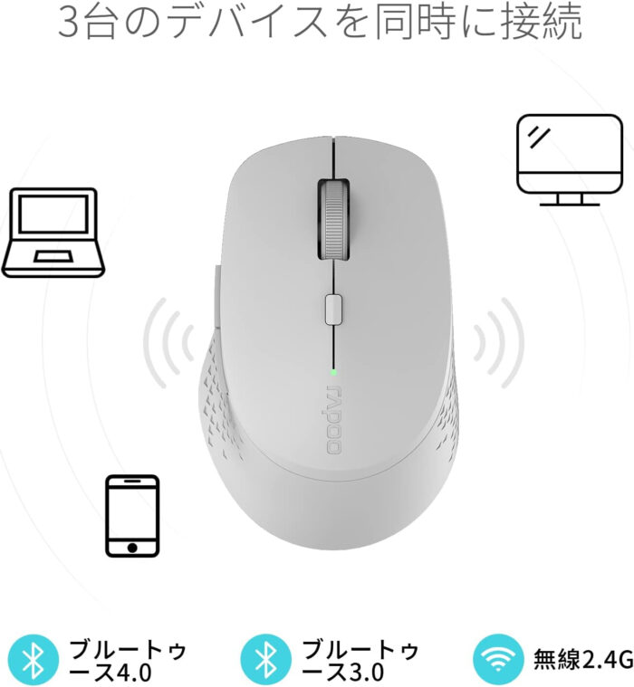 Rapoo M300 Silent Wireless Mouse, Bluetooth and Wireless (2.4 GHz), Multi-Mode, 1600 DPI Silent Buttons, lightgrey - Back View