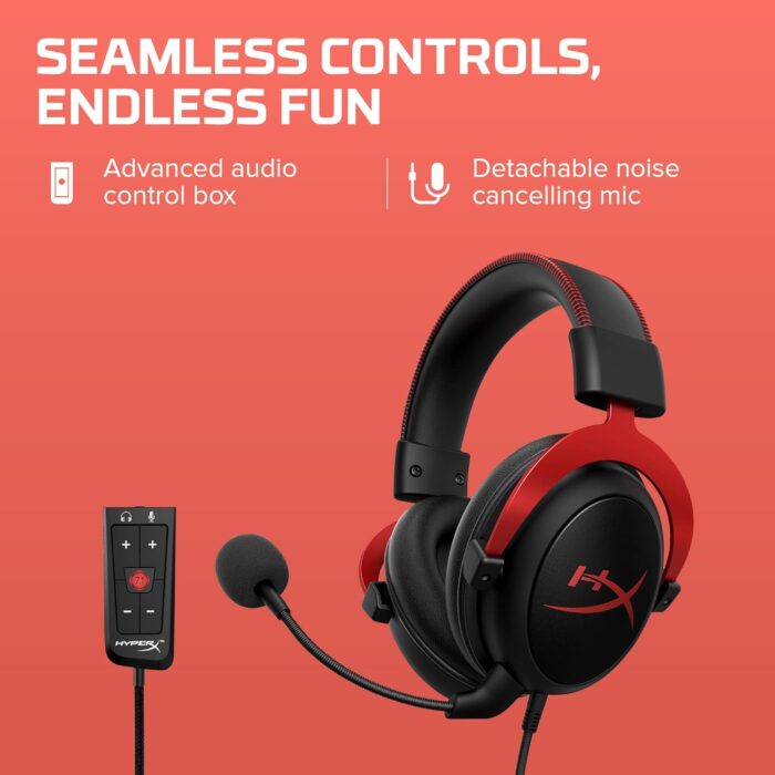 HyperX Cloud II Gaming Headset for PC & PS4 & Xbox One, Nintendo Switch, Red, Wired, One Size Headphones Headset - Side View