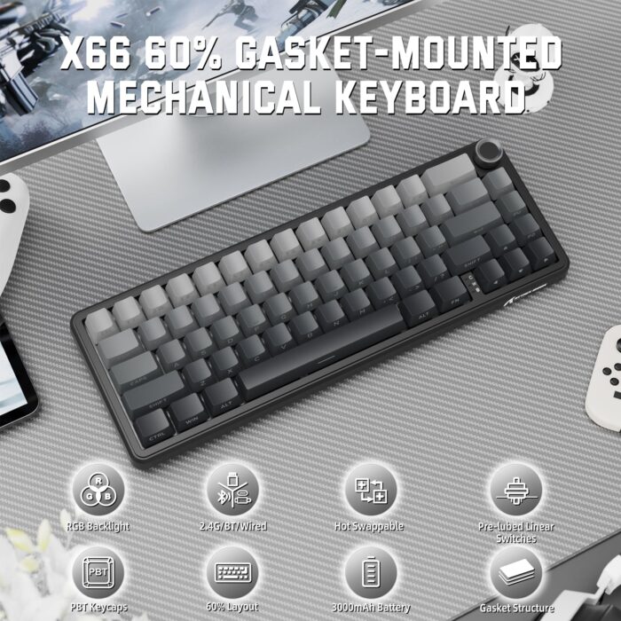 ATTACK SHARK X66 RGB Three-Mode Keyboard - The Stars Are Black