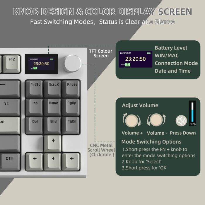 ATTACK SHARK K86 Three-Mode RGB Display Hot-Swap Mechanical Keyboard - Lavender Blue Whale