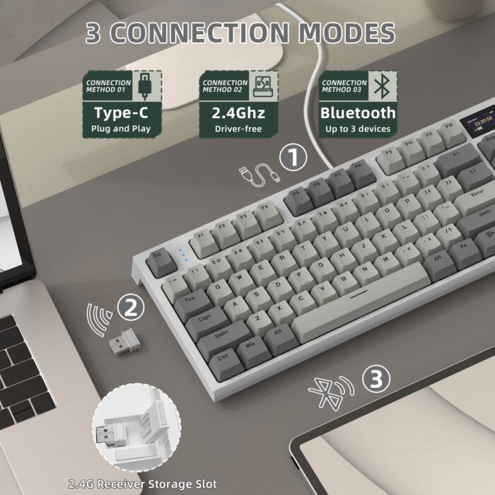 ATTACK SHARK K86 Three-Mode RGB Display Hot-Swap Mechanical Keyboard - Lavender Blue Whale