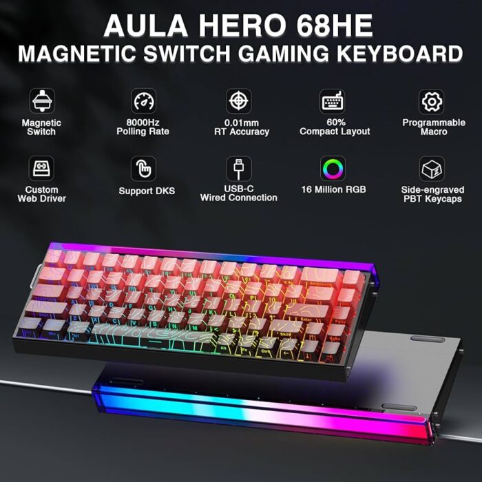 AULA Hero68 HE Wired Magnetic Gaming Keyboard - Gradient Black-Red