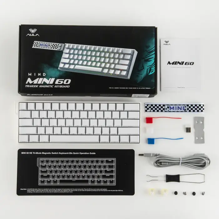 AULA MINI60 HE pro Wireless Hall Effect Gaming Keyboard | Adjustable Actuation (white contour)