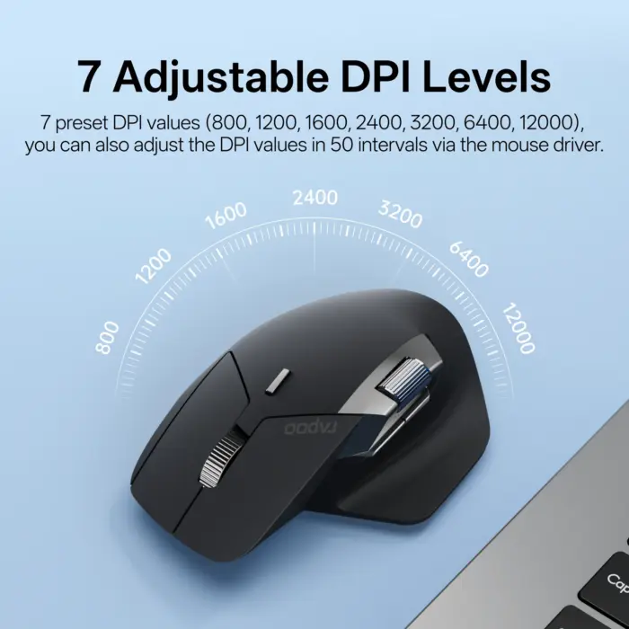 Rapoo MT760 Pro Ergonomic Wireless Mouse – NearLink, Bluetooth 5.0, 12,000 DPI, 2000Hz, 11 Programmable Buttons