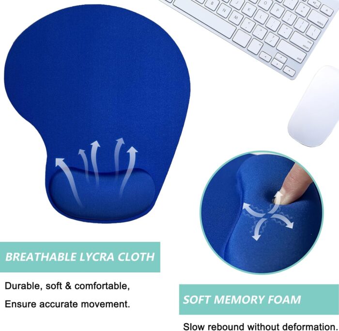 Ergonomic Mouse Pad with Memory Foam Wrist Support – Non-Slip Base, Blue