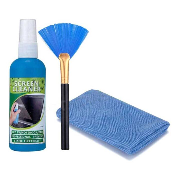 LAPSTER cleaner 3-in-1 Screen Cleaning Kit 80ml – Cleaning Spray, Brush & Microfiber Cloth for PC, Laptop, Mobile & TV