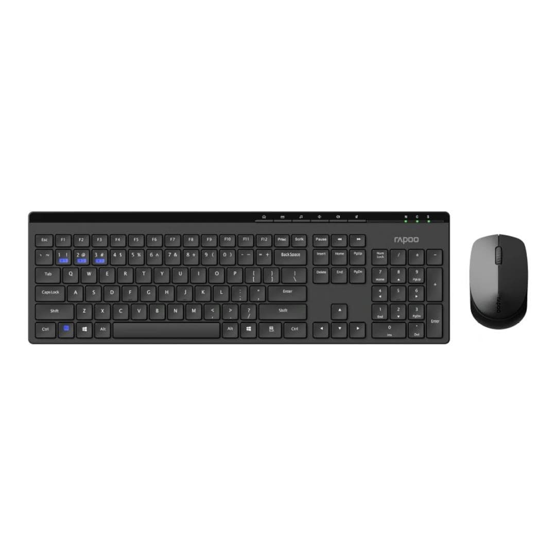 Rapoo 8100GT Multi-Mode Wireless Keyboard & Mouse Combo – Bluetooth, 2.4GHz, Black