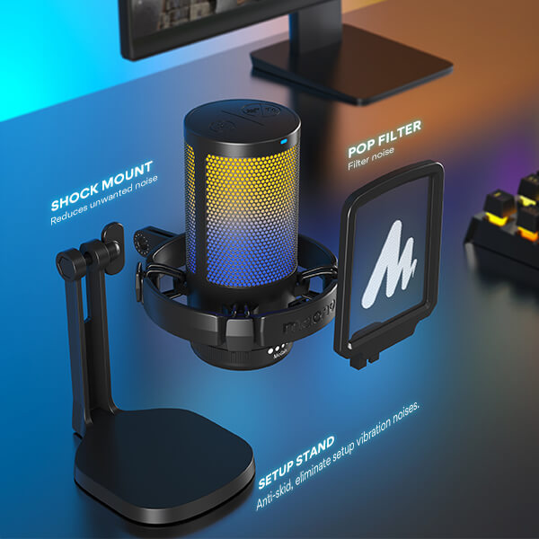 MAONO DGM20 microphone with shock mount pop filter and desktop stand