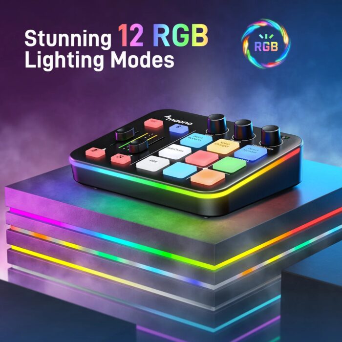 Maonocaster G1 NEO audio mixer with 12 RGB lighting modes